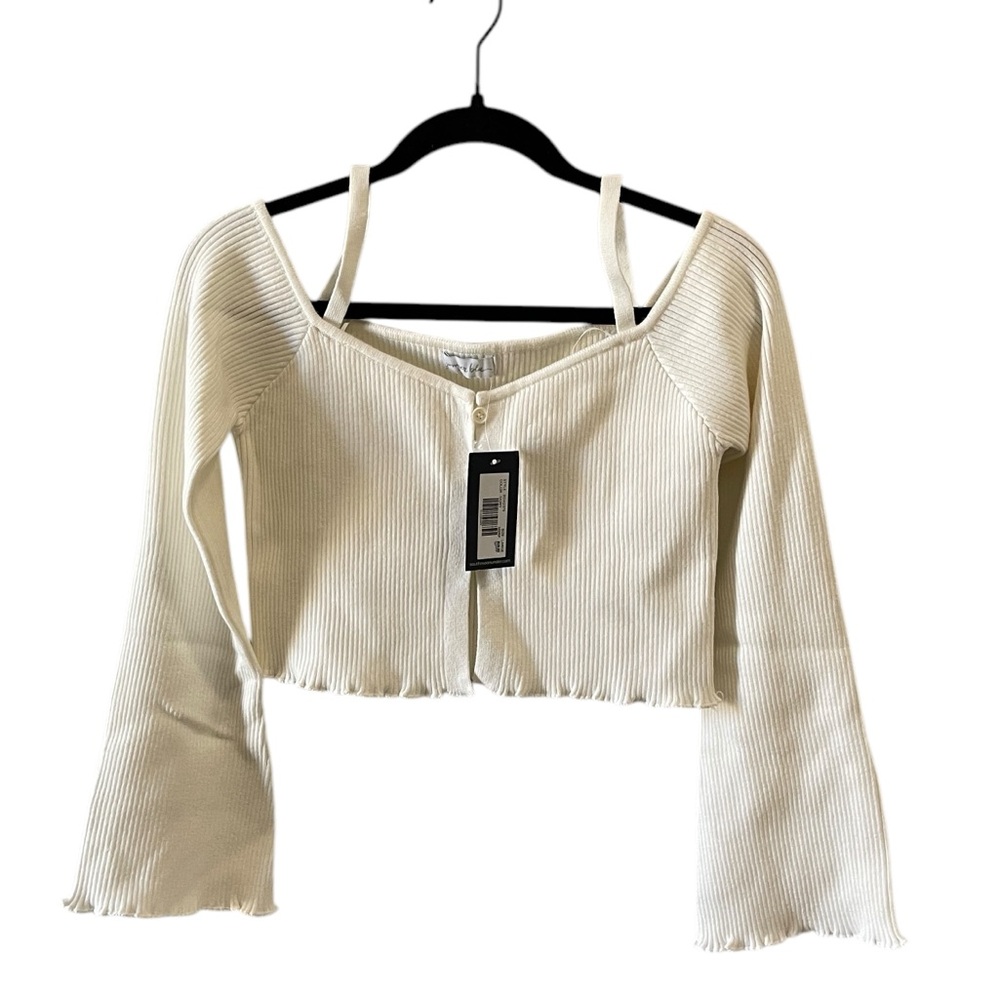 South Moon Under Juniper Blu ribbed knit top long bell‎ sleeve ivory boxEN
